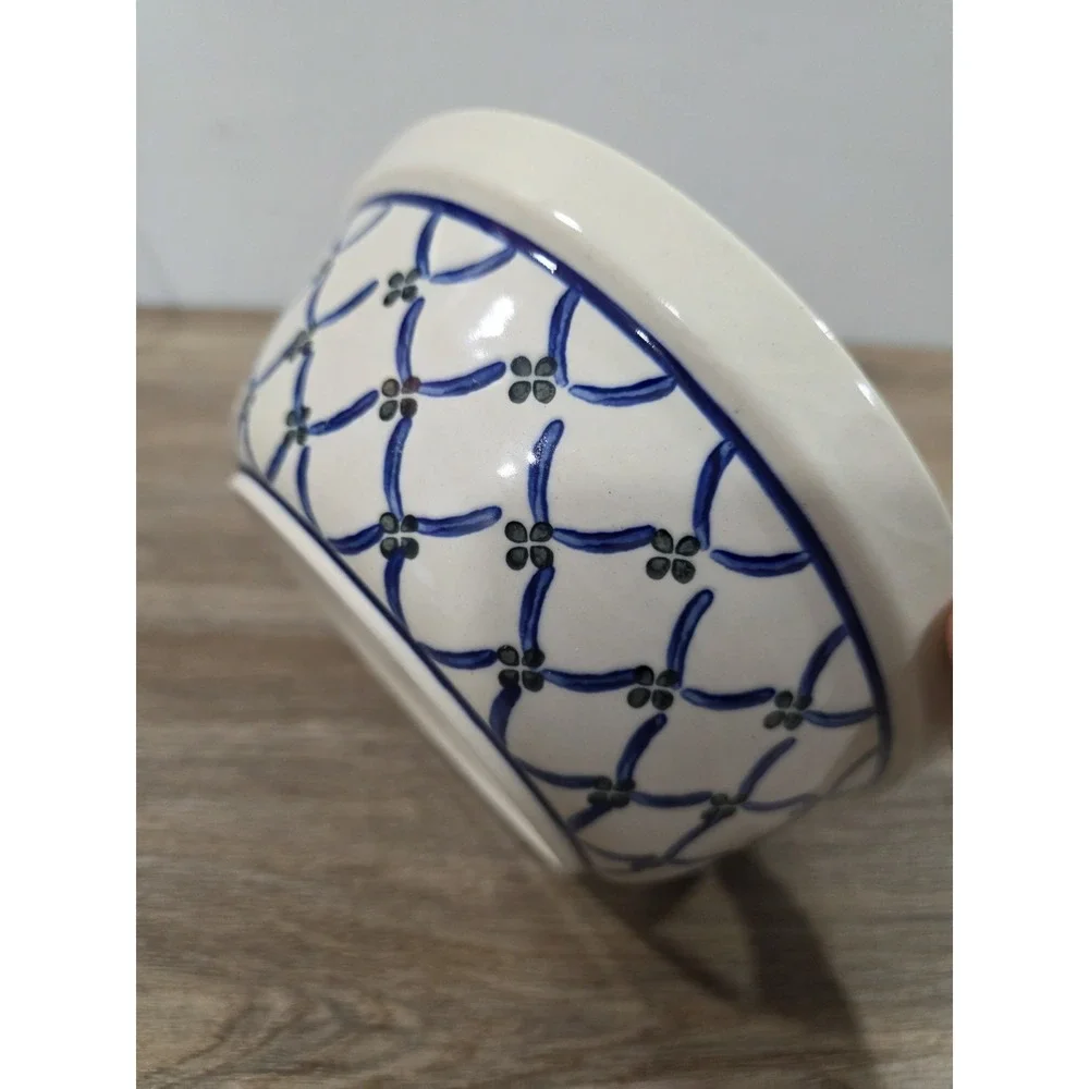 Boleslawiec Plate Hand Made In Poland - White, Blue and Green - Vintage 8